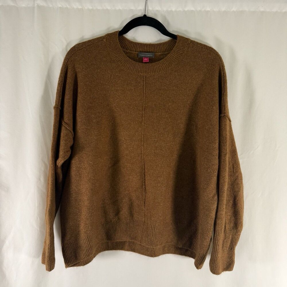 Vince Camuto Sweater Women's Large Brown Knit Crew Neck Pullover Stretch